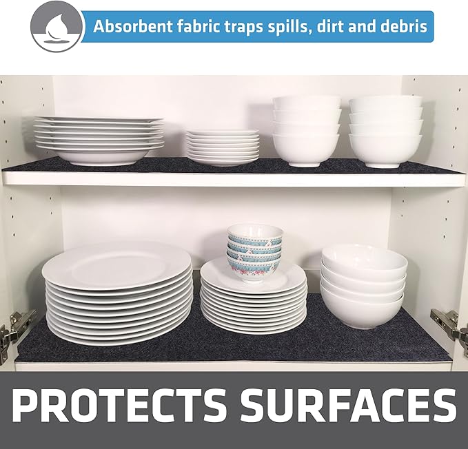 Drymate Premium Luxury Shelf & Drawer Liner, Thick Cushioned Fabric, Non-Adhesive, Absorbent, Waterproof, Slip-Resistant, Liners for Kitchen Cabinets, Cupboards (USA Made)(12”x59”)(24-Pack)(Charcoal)