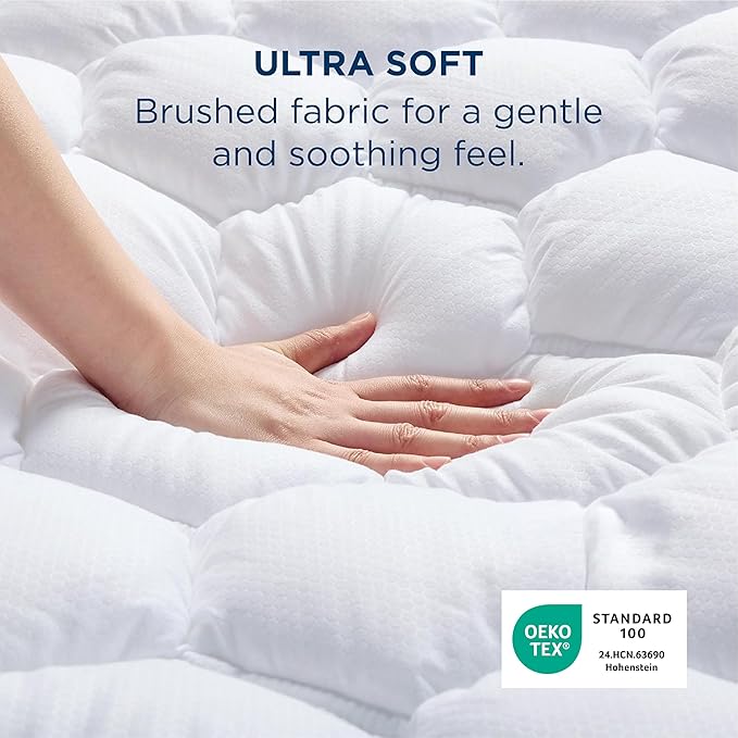 Bedsure RV King Mattress Pad - Quilted Fitted Mattress Topper Protector with 8-21 Inches Deep Pocket, Noiseless Bed Cover Padded for Camper and Motorhome, Machine Washable, White, 72x80 Inches