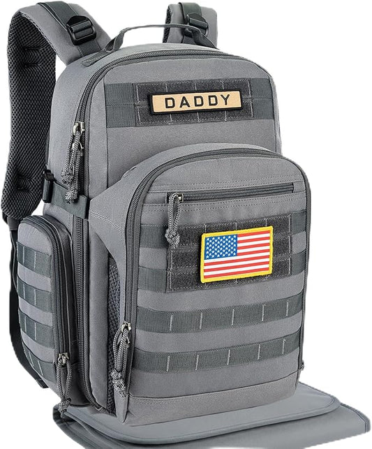 SHARKMOUTH Military Diaper Bag for Dad: Large Insulated Baby Bag with MOLLE System & Changing Pad for Active Dads - 900D Polyester for Outdoor Travel Camping Park Trips