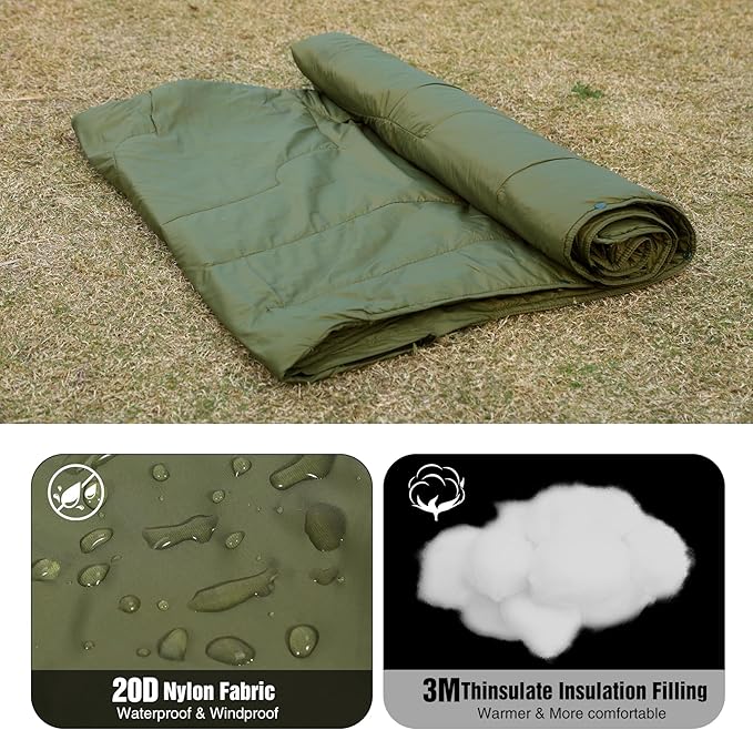 REDCAMP Wearable Camping Blanket Lightweight, Multifunctional Warm Travel Quilt Waterproof, Compact Wearable Poncho with Detachable Hood for Camping, Hiking (Army Green)