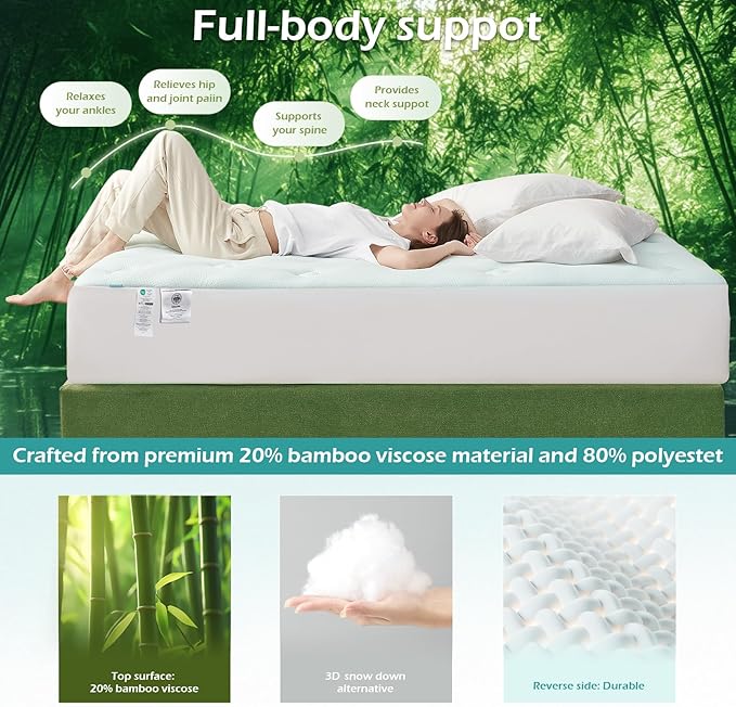 Hansleep Memory Foam Mattress Pad Topper Queen, Queen Foam Mattress Topper Viscose Derived from Bamboo, Queen Size Bed Mattress Pad Cover for Back Pain Relief, 60" x80", Charcoal Grey