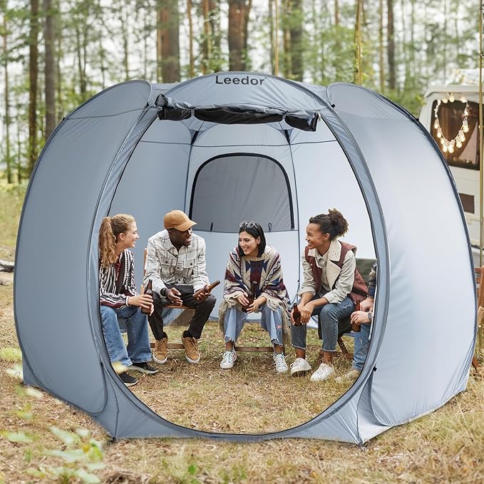 Patio Gazebo 12x12 Screen House Room, LEEDOR® Pop Up Outdoor Gazebo Tent with Roll Up Mosquito Netting, Easy Setup & Waterproof & Sunshade, Suitable for Camping Trip, Backyard, Beach, Picnic - Grey