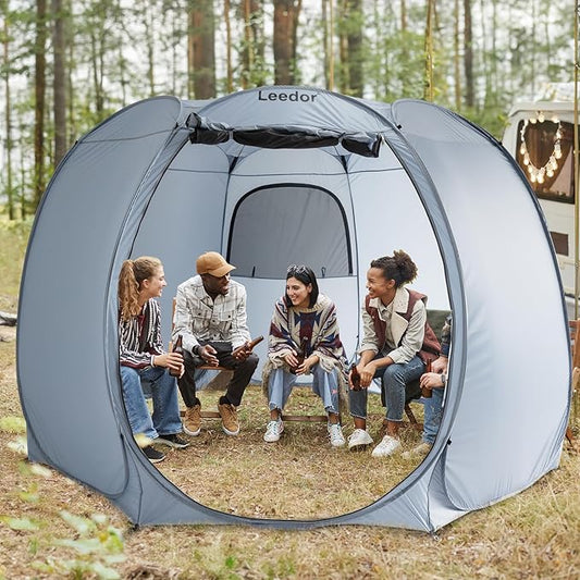 Patio Gazebo 12x12 Screen House Room, LEEDOR® Pop Up Outdoor Gazebo Tent with Roll Up Mosquito Netting, Easy Setup & Waterproof & Sunshade, Suitable for Camping Trip, Backyard, Beach, Picnic - Grey