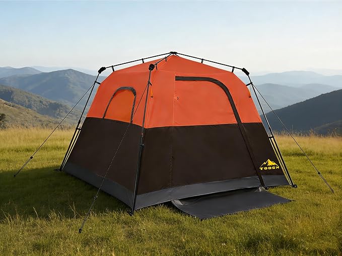 3/4 Person Camping Tent with 1 Door, 4 Windows, and Upgraded Ventilation– Instant Setup, Waterproof, 8'x 8'x 67''Oxford Fabric Floor Pop Up in 60 Seconds Includes Rainfly and Backpack