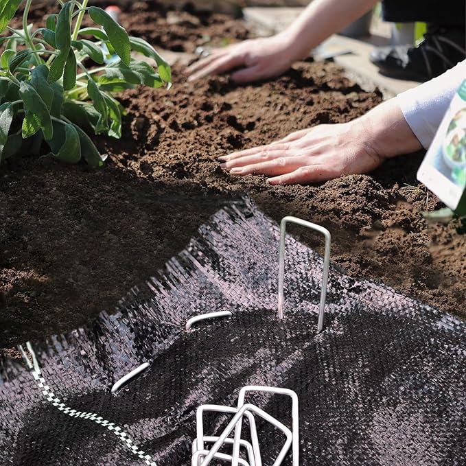 MySit 12" Garden Stakes Pins Landscape Staples 11Ga Tent Stakes 50 Pack, Heavy Duty Galvanized Steel Metal Yard Stakes Ground Lawn Staples Fence Anchors for Weed Barrier Fabric