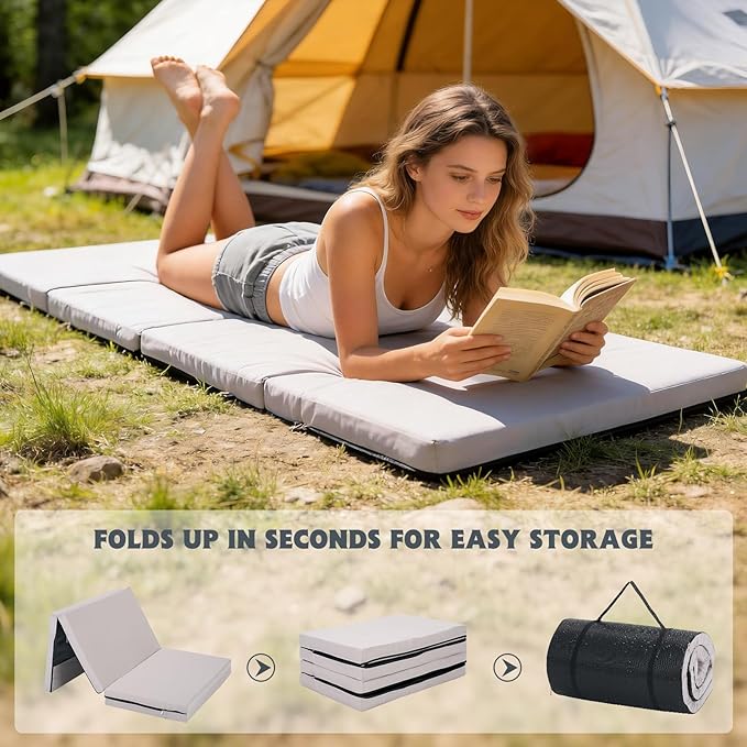 Slsy Oversized Camping Cot with 2" Memory Foam Mattress, Upgraded Padded Folding Cot Bed with Carry Bag, Portable Sleeping Cot for Camping, Travel, Beach & Hiking