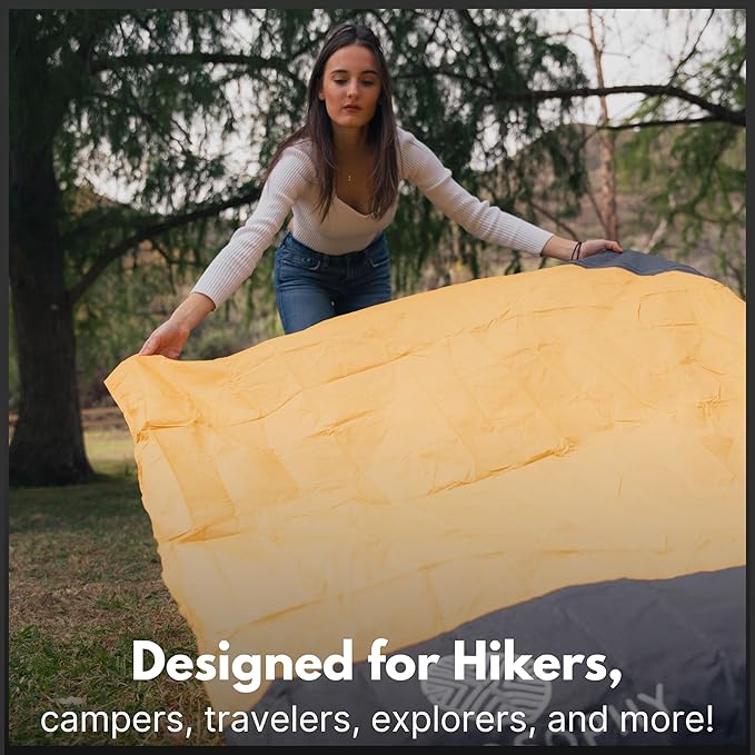 ECCOSOPHY Sand-Proof & Waterproof Picnic Blanket - 60x55, Lightweight, Compact, Ideal for Hiking, Camping, Festivals, Sports, Travel - Includes Bag & Stakes (Caramel)