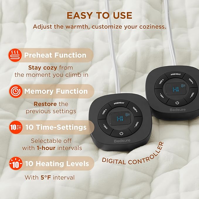 Bedsure Electric Blanket Queen Size - Dual Control Heated Weighted Blanket Queen with 10 Heat Settings, Fast Heating with 10 Time Settings (84x90 inches, Ivory)