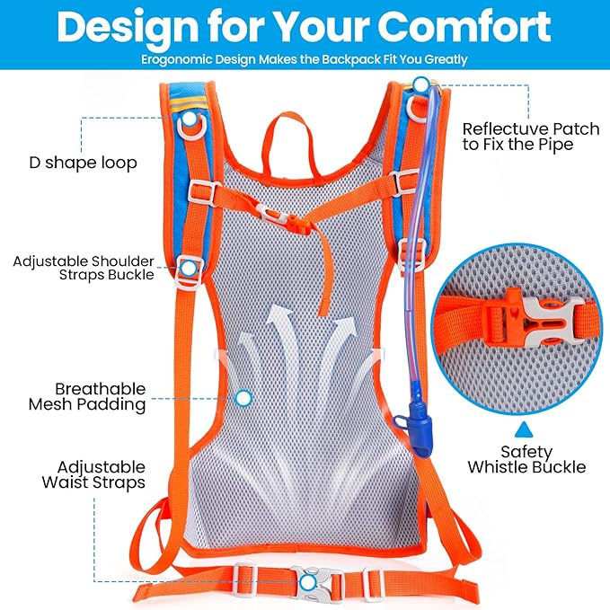 Cunno 2 Set Hydration Backpack with 2L Water Bladder, Hydration Pack with Hydration Bladder Hiking Running Cycling Biking Water Backpack Pack for Men and Women