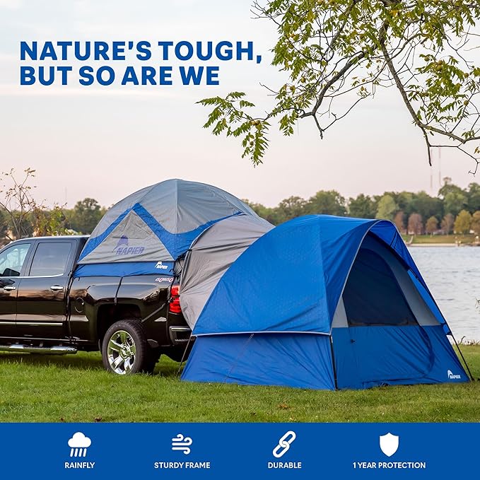 Napier Sportz Link | Truck Bed Tent Camping Accessory | 8' x 8' Ground Tent Attachment | 4-Person Tent | Attaches to Napier Pickup Truck Tents - Truck Tent Not Included | Blue/Gray | Model 51000