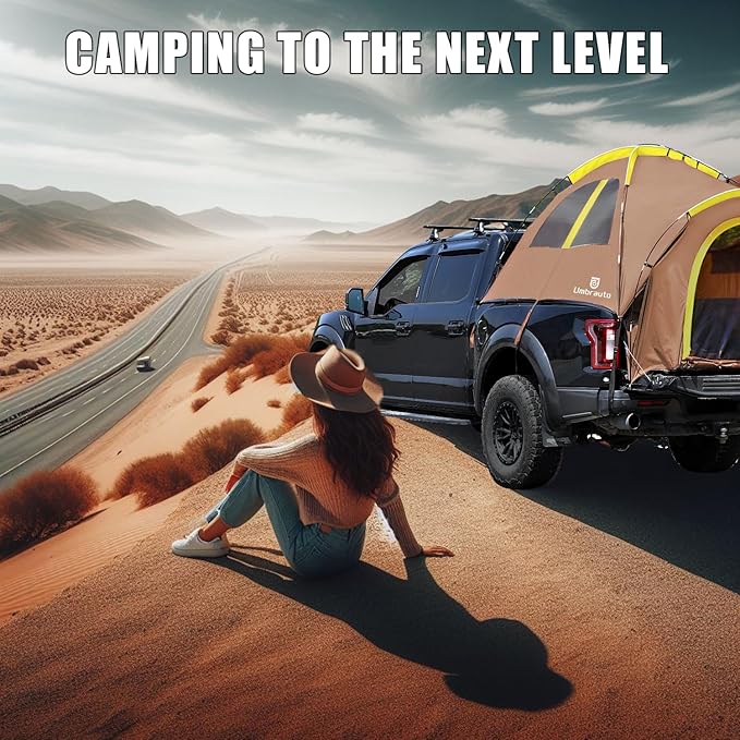 Umbrauto Truck Bed Tent, Waterproof PU2000mm Single Layer Truck Tents for 5.5-5.8'Ft, Full Size Pickup Tent Camping for 2 Person with Carry Bag, brown(Single layer)