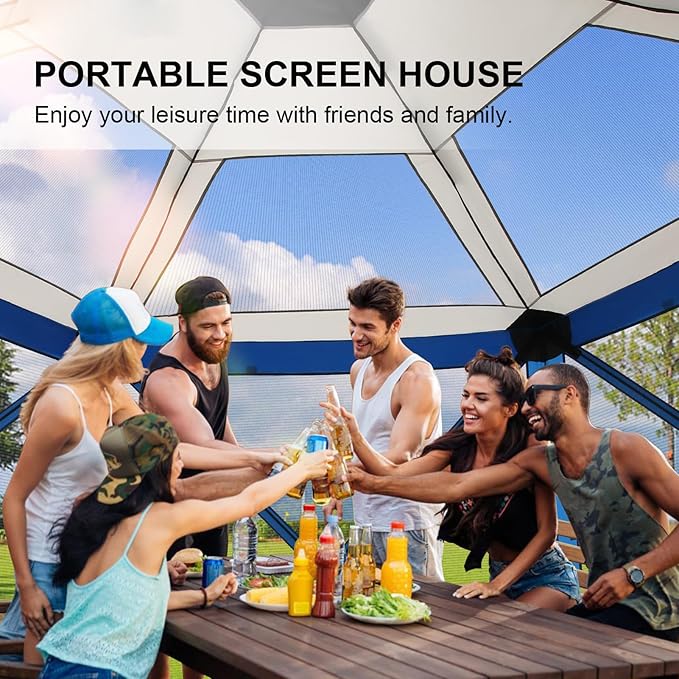 COBIZI 12x12 FT Pop Up Canopy Stargazing Tent, Gazebos On Clearance with Removable Roof,Instant Screened in Gazebo, Screen Tents Portable carpas para Patio for Outdoor Camping,Backyard, Garden, Blue