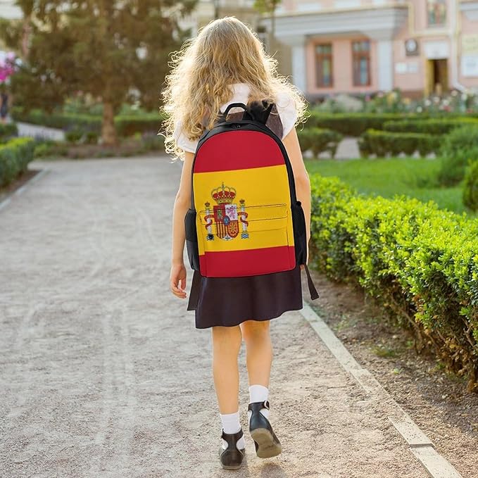 Shoulder Book Bags Anti-Theft Multipurpose Big Capacity Bookbag, Spain Flag Travel Hiking Backpack With Smooth Zippers