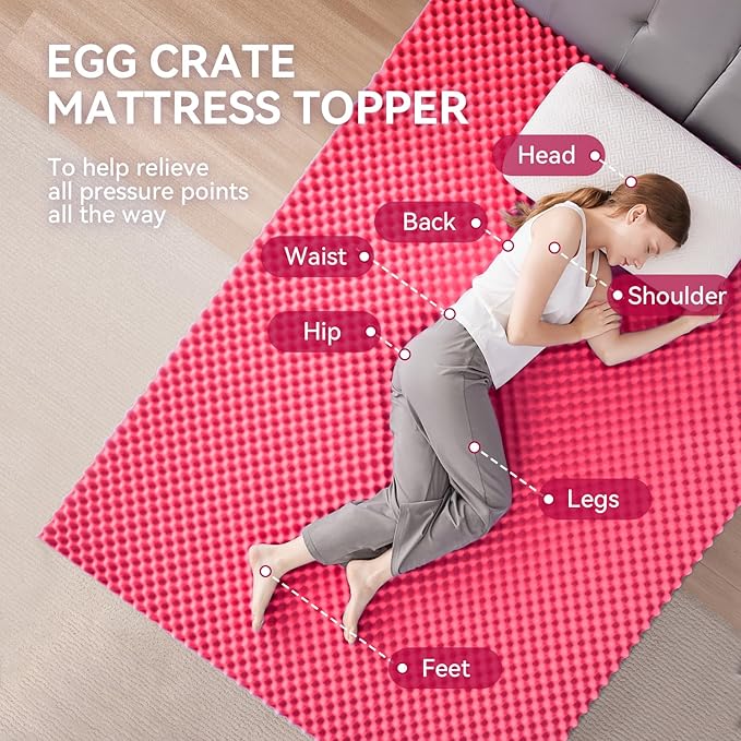 SINWEEK 2 Inch Egg Crate Memory Foam Mattress Topper Twin Size, Soft Mattress Pad for Back Pain Relief, Bed Topper, CertiPUR-US Certified, Pink