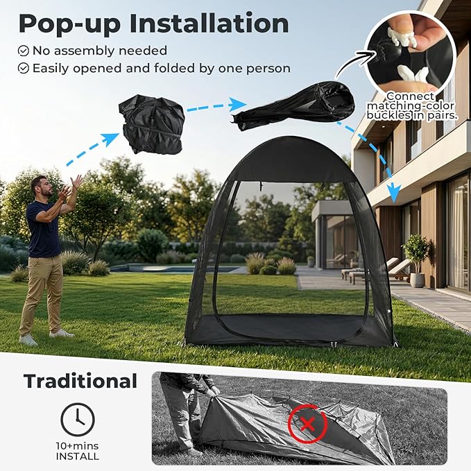 Alvantor® Pop Up Screen House Tent, Snap-fit Mesh Screen Gazebo with Peaked Roof, Portable Screen Room Canopy Shelter with Sandbags for Camping, Backyard, Picnic