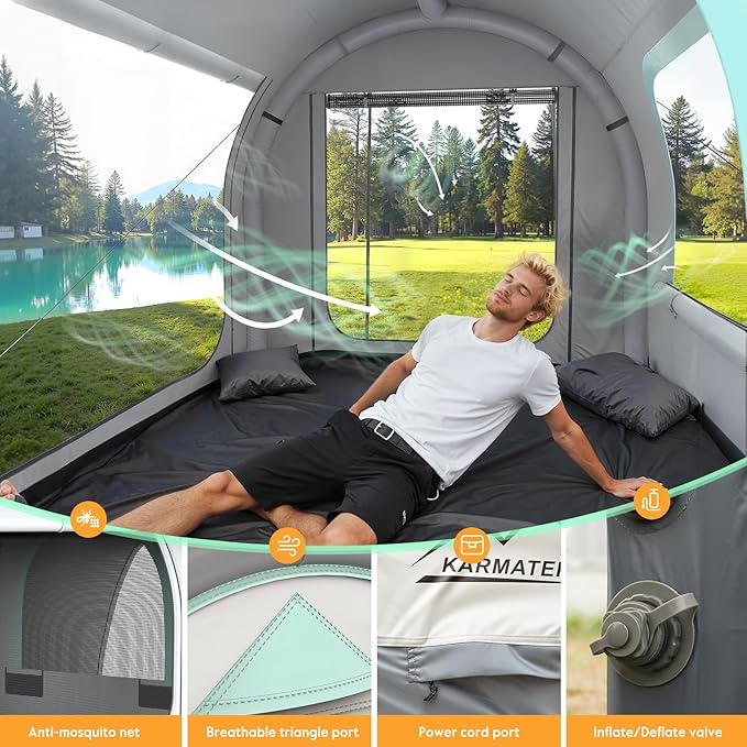 Inflatable SUV Tent for Camping, Large Quick Setup Blow Up Tents, 6-Person Tent with Detachable Car Attachment, Tents with Storage Bag &Projection Screen, Waterproof