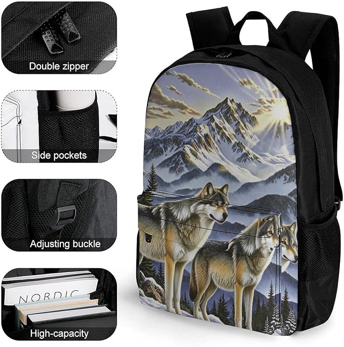 Daypack Bookbag Multipurpose Anti-Theft Big Capacity Carry On Bag, Alaska Dog Family Mountain Travel Hiking Camping Rucksack With Padded Straps