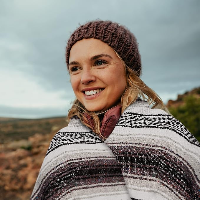 Hydration Nation Authentic Extra Large Mexican Blanket (70"x50") - Handwoven Yoga, Serape- Artisanal Falsa, Beach, Camping, Picnic, Outdoor(Gray)