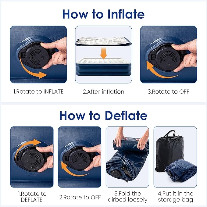 Camping Air Mattress Queen with Built in Pump 18" Thickness 660lbs Heavy Duty Comfortable Blow up Air Mattress with Carry Bag Inflatable Foldable Flocked Top Air Bed for Travel, Home (Blue & Grey)