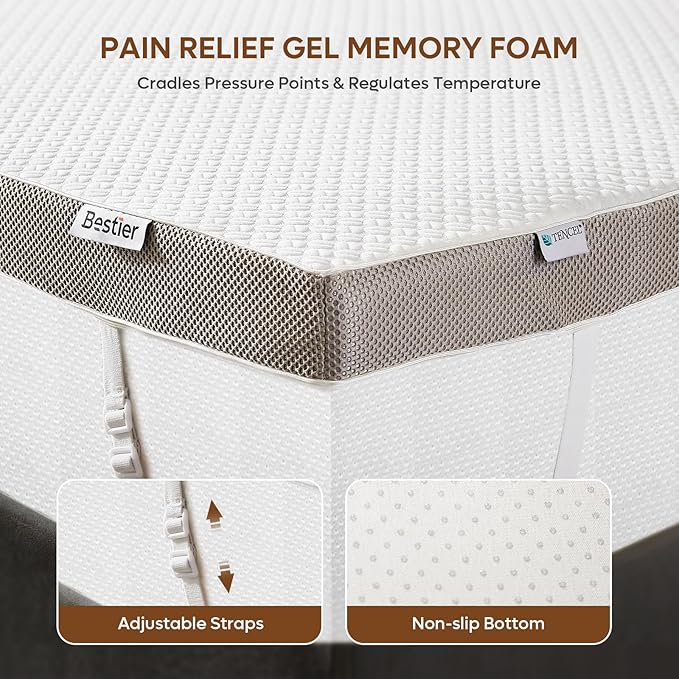 Bestier 3 Inch Gel Memory Foam Mattress Topper King Size (76 x 80 Inch), Cooling Bed Topper & Soft Mattress Pad, High Density Foam with Tencel Cover for Back Pain, RV, Dorm