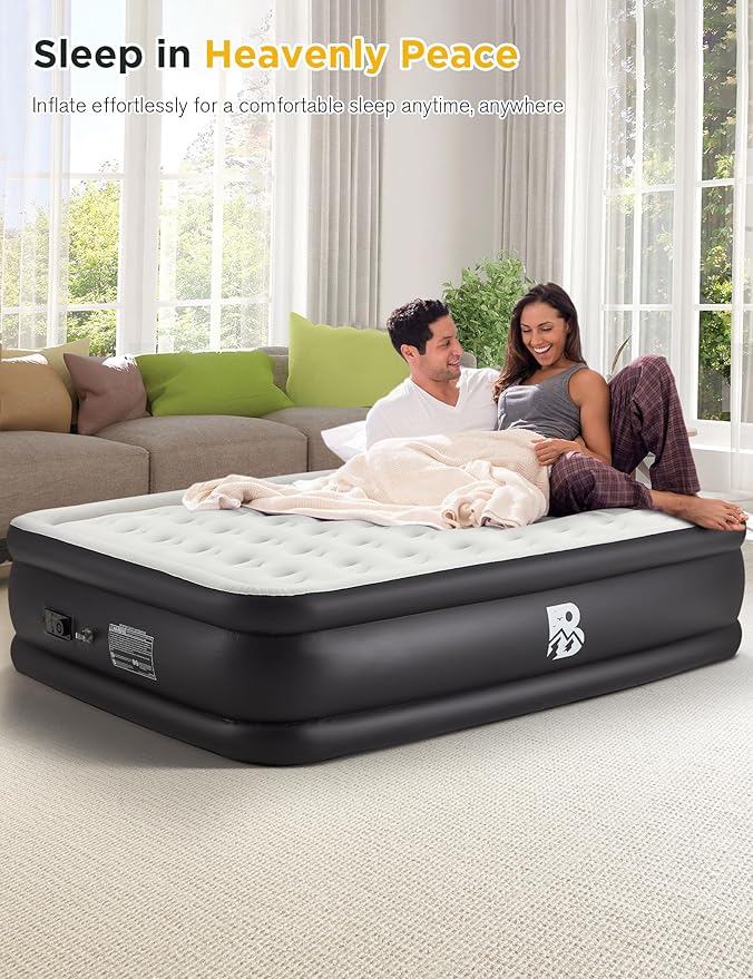 20" Queen Size Air Mattress with Built-in Pump - 2-Minute Setup, No Odd Smell, Supports 600 lbs - Perfect for Camping, Guests & Home Use - Includes Storage Bag
