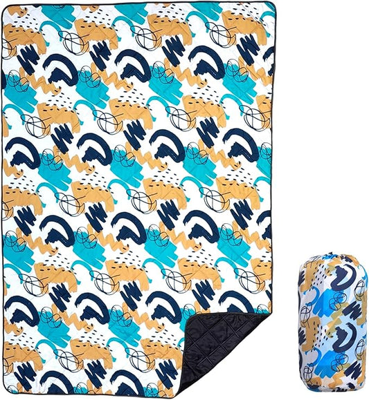 Waterproof Outdoor Blanket, 79" x 55" Large Packable Picnic Blankets, Foldable Picnic Mat for Park, Lawn, Grass, Beach, Concert (Blue Painting)