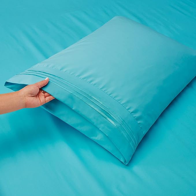 Clara Clark Flex Top King Sheets, 6 Piece Set - Hotel Luxury Sheets for Top Split King Bed, Super Soft Bedding Set, Head Split King Beach Blue