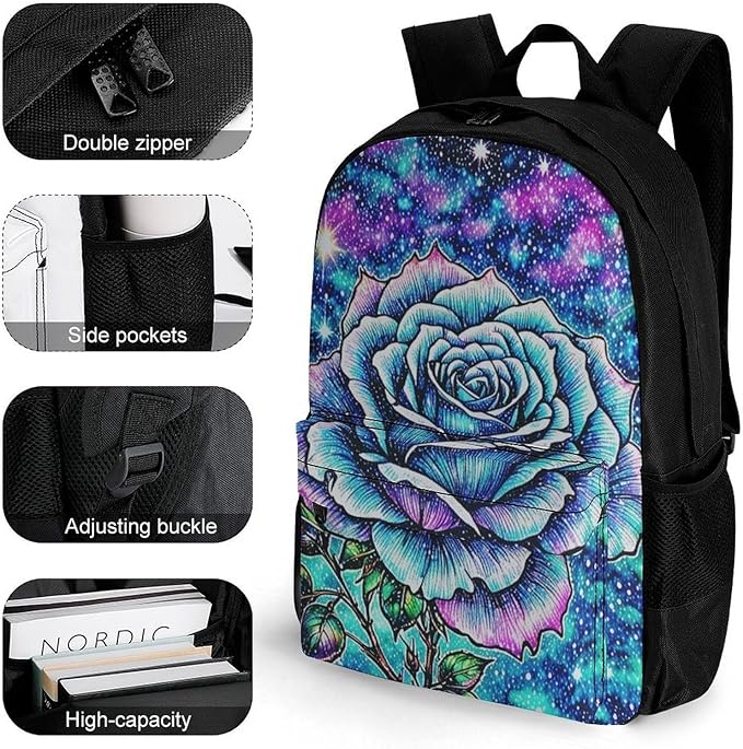Supdreamc Backpack Multipurpose Anti-Theft Large Capacity Bookbag, Galaxy Flower Glitter Travel Hiking Daypack With Side Pockets