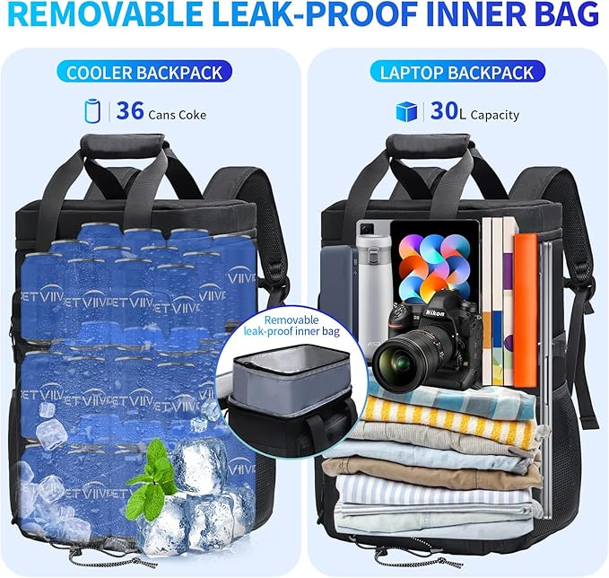 Jetviivid Cooler Backpack - 35 Can Insulated Backpack Soft Cooler Bag with Handle, Tactical Leakproof Thermal Bag Waterproof Lunch Backpack for Camping, Beach, Hiking, Picnic, Fishing, Travel