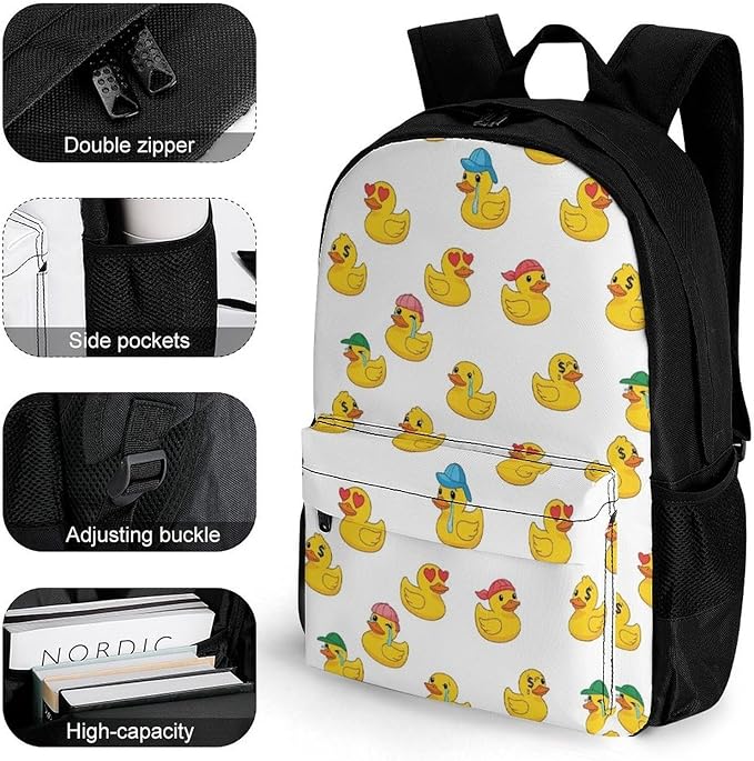 Backpack Lightweight Anti-Theft Multipurpose Funny Rubber Ducks White Shoulder Bag Large Capacity Travel Hiking Backpack With Padded Straps