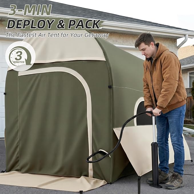 Inflatable Truck Bed Tents 5.5 ft–8 ft with Air Pump, 3-Minute Fast Setup Pickup Truck Tent for Camping, Dual-Use Truck Bed Tent & Ground Tent, Waterproof All-Weather