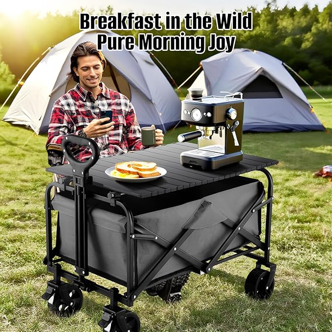 Metal Tabletop Board for Wagons Cart,Foldable Table 34"×21" Heavy Duty for Wagon,Alloy Board with Load Capacity 68LBS,Camping Essential and Gear for Outdoor Party with Family and Friends(Black)