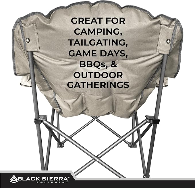 Black Sierra Oversized Camping Chair for Adults, Heavy Duty Outdoor Seat with Plush Padding, Supports 400lbs, Cup Holders & Carry Bag, Comfortable Folding Chair for Tailgating, Patio & Sideline Events