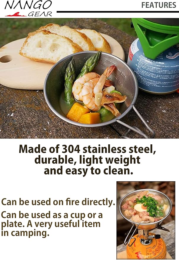 NANGOGEAR Camping Sierra Cup 310ml 2pcs Set Food Grade Stainless Steel Dishwasher Safe (21110)