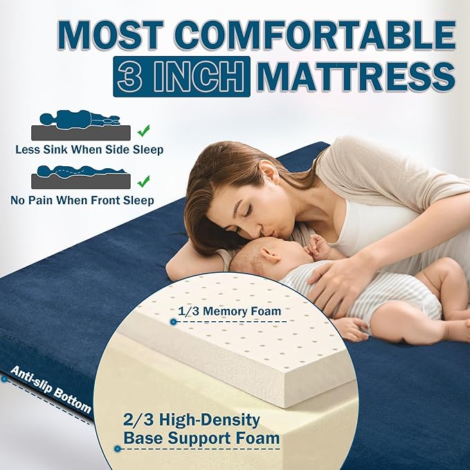 Betterhood Memory Foam Camping Mattress | Potable Backpacking Sleeping Pad W/Waterproof Cover & Carry Bag | Roll Up Cot Mattress for Floor, Travel,Camping | Kids, Single or Twin
