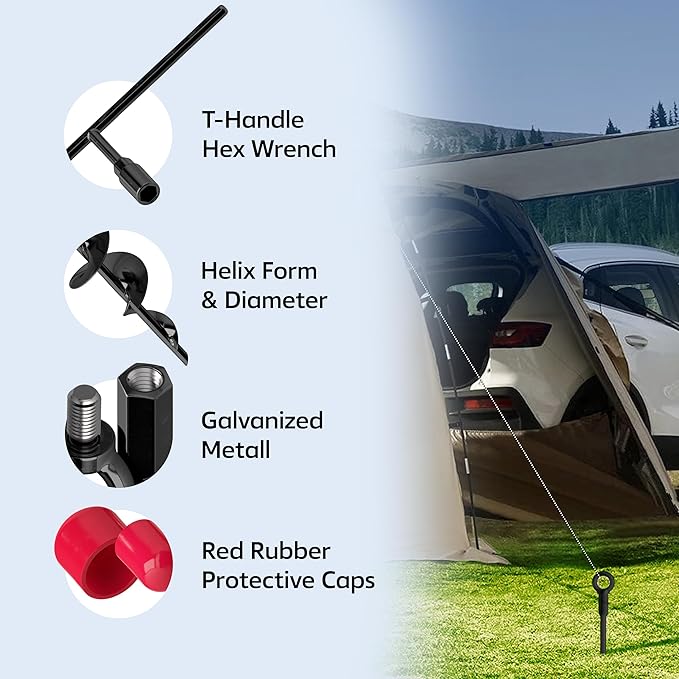 Ground Anchors Screw in 18 inch - Earth Anchor Heavy Duty Kit 8 Pack - Tie Down Swing Set Anchors - Auger Spiral Trampoline Stakes High Wind - Camping Carport Canopy Tent Stakes for Tree Shed Dog Sand