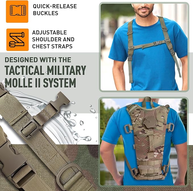 Multicam MOLLE Hydration Carrier – Holds 3-Liter Water Bladder – Tactical Military Backpack for Hiking, Biking, Camping, and Outdoor Use