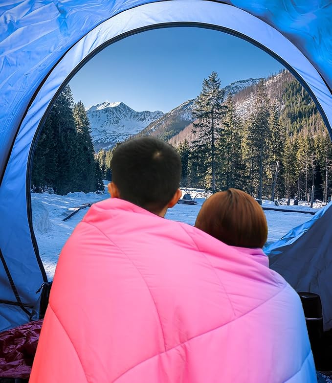 Outdoor Puffy Camping Blanket, Lightweight Down Alternative Puffy Waterproof Stadium Blanket with Portable Bag, Lightweight Camping Blanket for 2 People, Cold Weather, Sports, Travel, Car, 79*54 inch