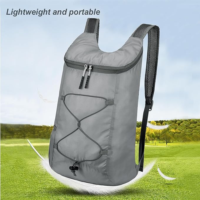 16L Lightweight Foldable Hiking-Backpack Small Packable-Daypack For Travel,Ultralight Water-Resistant Gym Bag Men Women Easy Carry-on (Gray)