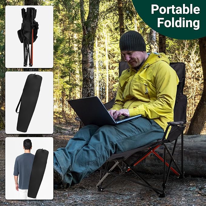 Outvita 2 Pack Folding Camping Chair with Foot Rest, Lightweight Camping Chairs for Adults, Portable Lawn Chair with Carrying Bag for Fishing, Hiking, Picnic, Beach, Sports, Supports Up to 220 Lbs