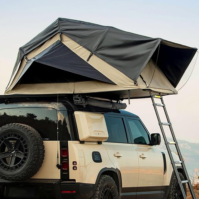 Rooftop Tent, Roof Top Tent for 2-3 Person, Blackout-Coated Polycotton & Oxford for UV Protection and Waterproof, with Aluminum Ladder, Skyview Window, Mattress, for Car/Truck/Jeep/SUV/Van