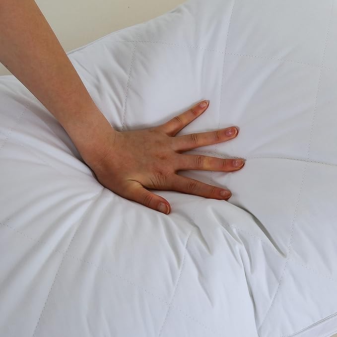 Three Geese Pack of 2 White Goose Feather Polyester Bed Pillows King Size - Soft 600 Thread Count 100% Cotton, Medium Firm,Soft Support Surround Fill Polyester, White Solid