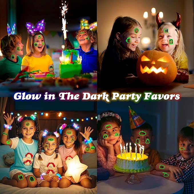 96PCS Camping Camp Camper Campfire Pre-Cut Luminous Glow in the dark Temporary Tattoos for Kids | Super Cute Themed Birthday Party Favors Supplies Decorations, Fake Tattoos Gifts for Boys Girls