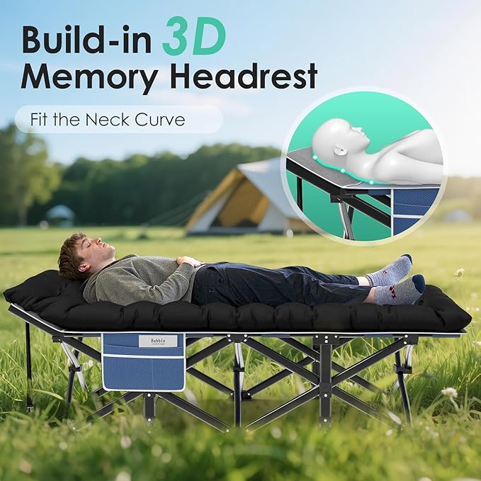 Suteck Camping Cot, 32In XXL Folding Camping Cot Heavy Duty Sleeping Bed for Adults 1200D Double Layer Oxford Cots for Camping W/Pilllow Mattress Carry Bag for Home Office Nap Beach Travel, 900LBS