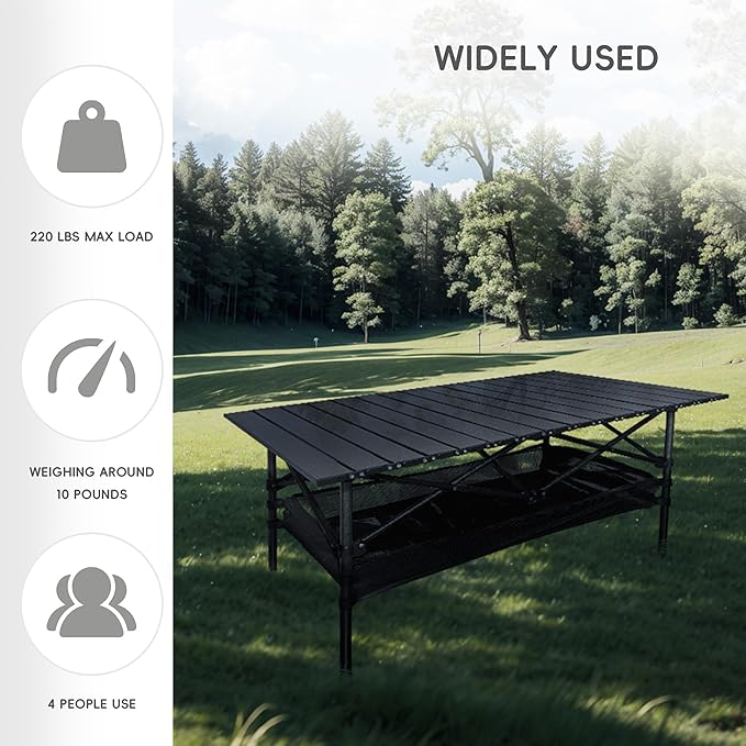 Lightweight Foldable Camping Table - Portable Low Picnic Folding Table for Outdoor, Backyard, Beach, BBQ, Picnic & Patio, Compact Roll-Up Design with Carry Bag