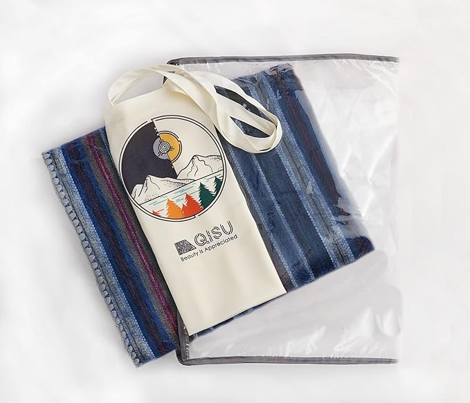 QISU Alpaca Wool Blanket Throw | Large, Beautiful, Warm, Variegated | 85 x 65 inches | Ultra-Soft, Hypoallergenic and Breathable | Non-Itchy or Scratchy (Deep Blue Splash)