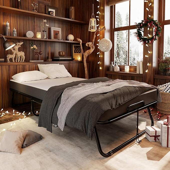 Bonusall Folding Bed with 5" Thick Memory Foam Mattress, Twin Size Rollaway Guest Bed for Adults, Sturdy Metal Frame Foldable Bed on Wheels, Portable Space-Saving Bed for Home & Office, 75" x 38" | 5" Memory Foam Base, 450 lbs Max Capacity, 360° Swivel...