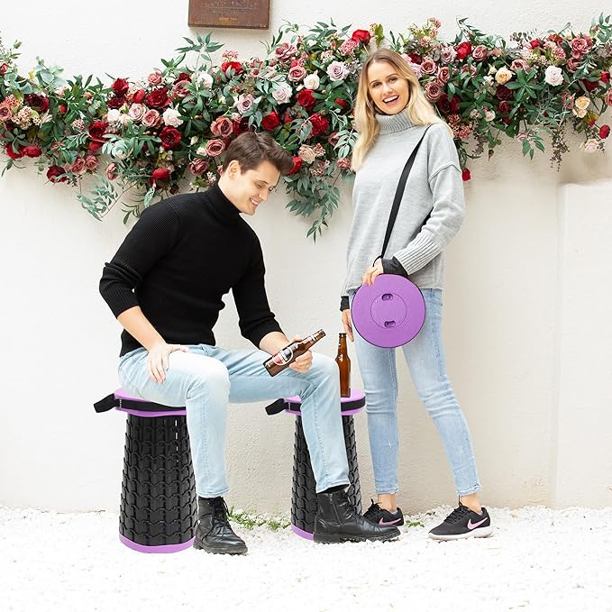 ALEVMOOM Collapsible Stool with Cushion, H18.1 D10.24 Portable Telescoping More Sturdy Load Capacity 600Lbs, Retractable Adjustable Camping Folding Stool for Outdoor Hiking BBQ Climb
