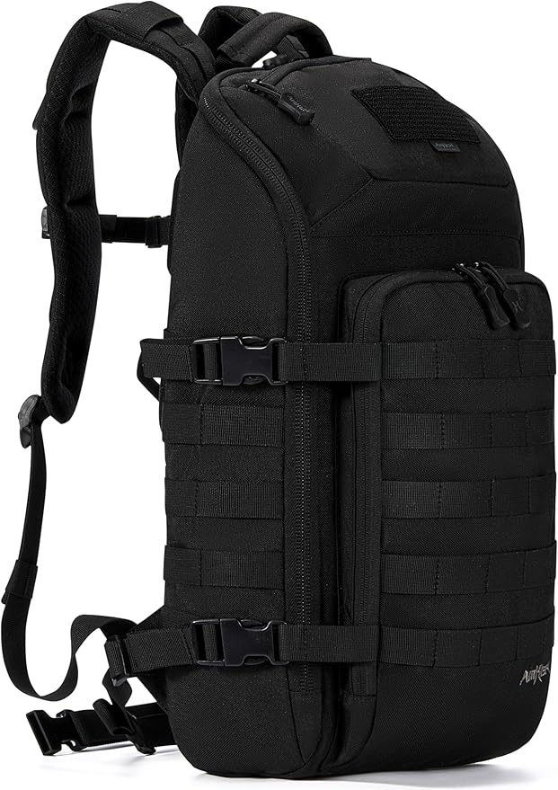 20L Slim Tactical Backpack - Suspended 13" Laptop Compartment, Rugged MOLLE Daypack for Everyday Carry, Work, Travel (Black)