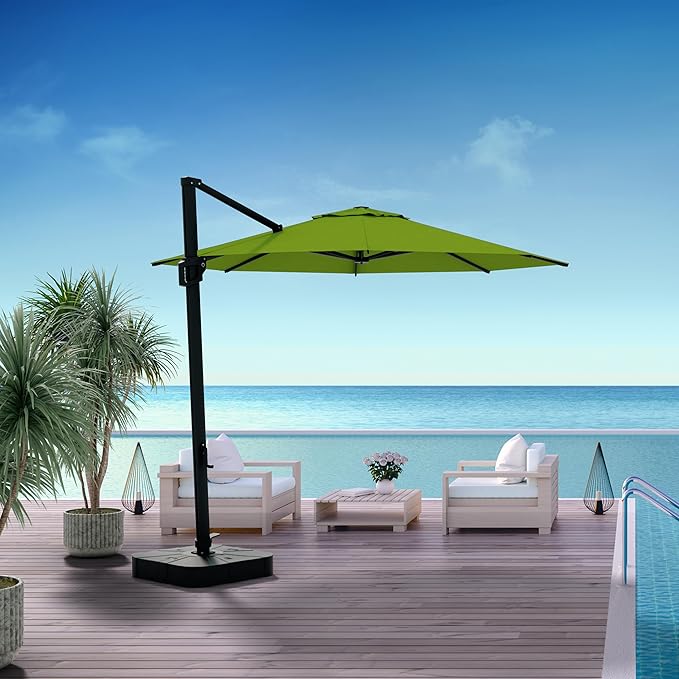 Midtown Umbrellas 10 Ft Outdoor Cantilever Patio Umbrella w/Terylast Pear Green Fabric - Rotate Tilt 360° Offset Patio Umbrella, Deck Patio Umbrella, Backyard Umbrella & Garden Umbrella - Black Frame